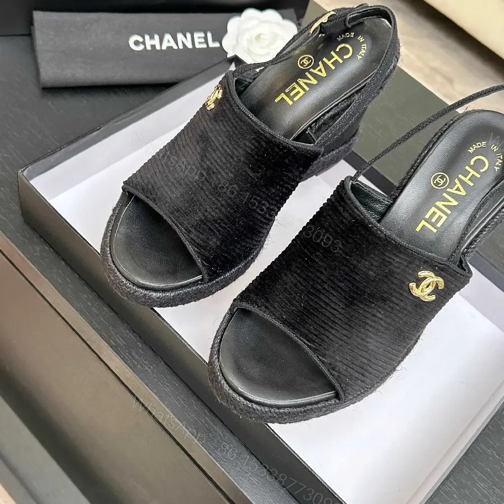 View 2 of Chic Black Textured Slingback Sandals with Gold Logo