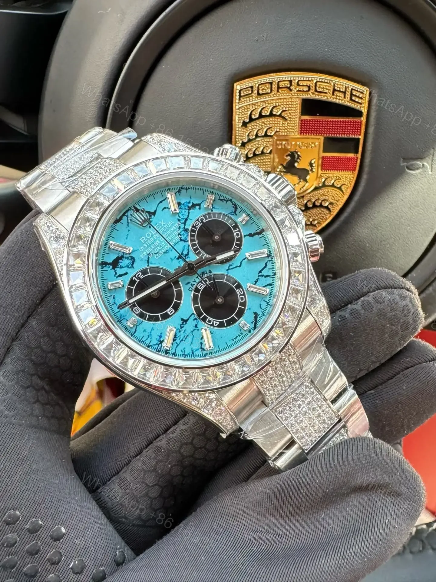 View 2 of Best Rolex Daytona Pavé Turquoise replica 40MM Oyster Bracelet Edition ROLEX-DAYTONA-TURQ-40