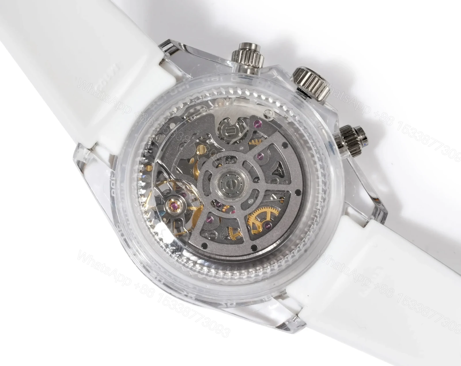 View 8 of Rolex Daytona Skeleton White Sapphire replica 40MM White Rubber Strap Edition RG-DAYTONA-SKELETON-WHITE-SAPPHIRE-RUBBER-40