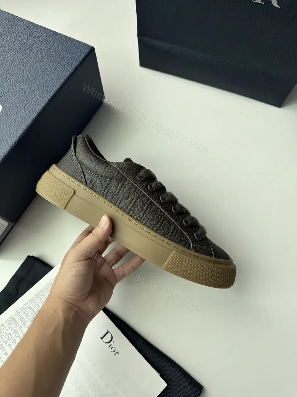 View 11 of Black Leather Sneakers Rubber Sole Dior Style Durable Comfort Sneaker