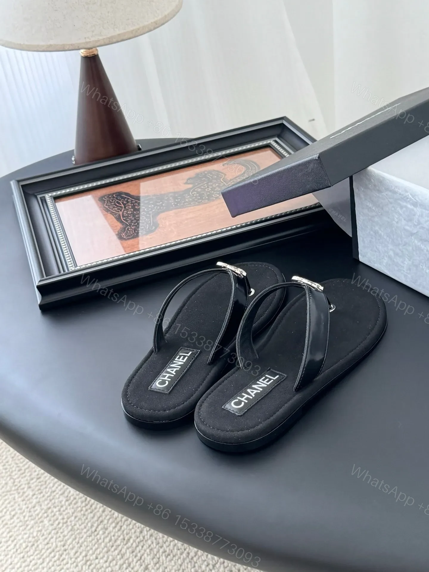 View 3 of Chanel Women Black Patent Leather Sandals