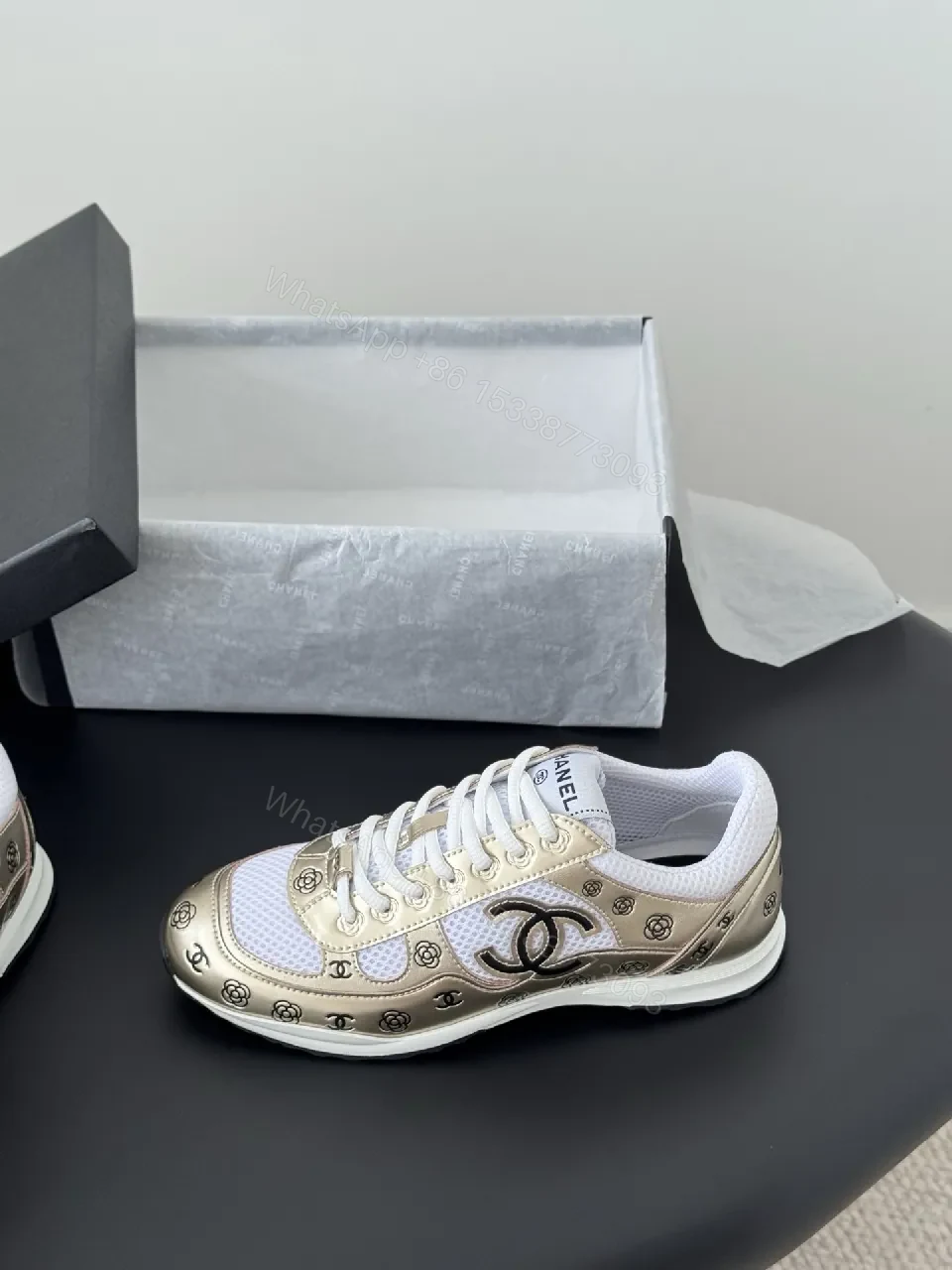 View 8 of Gold-Tone Leather Sneakers: Luxe Comfort, Designer-Inspired Style