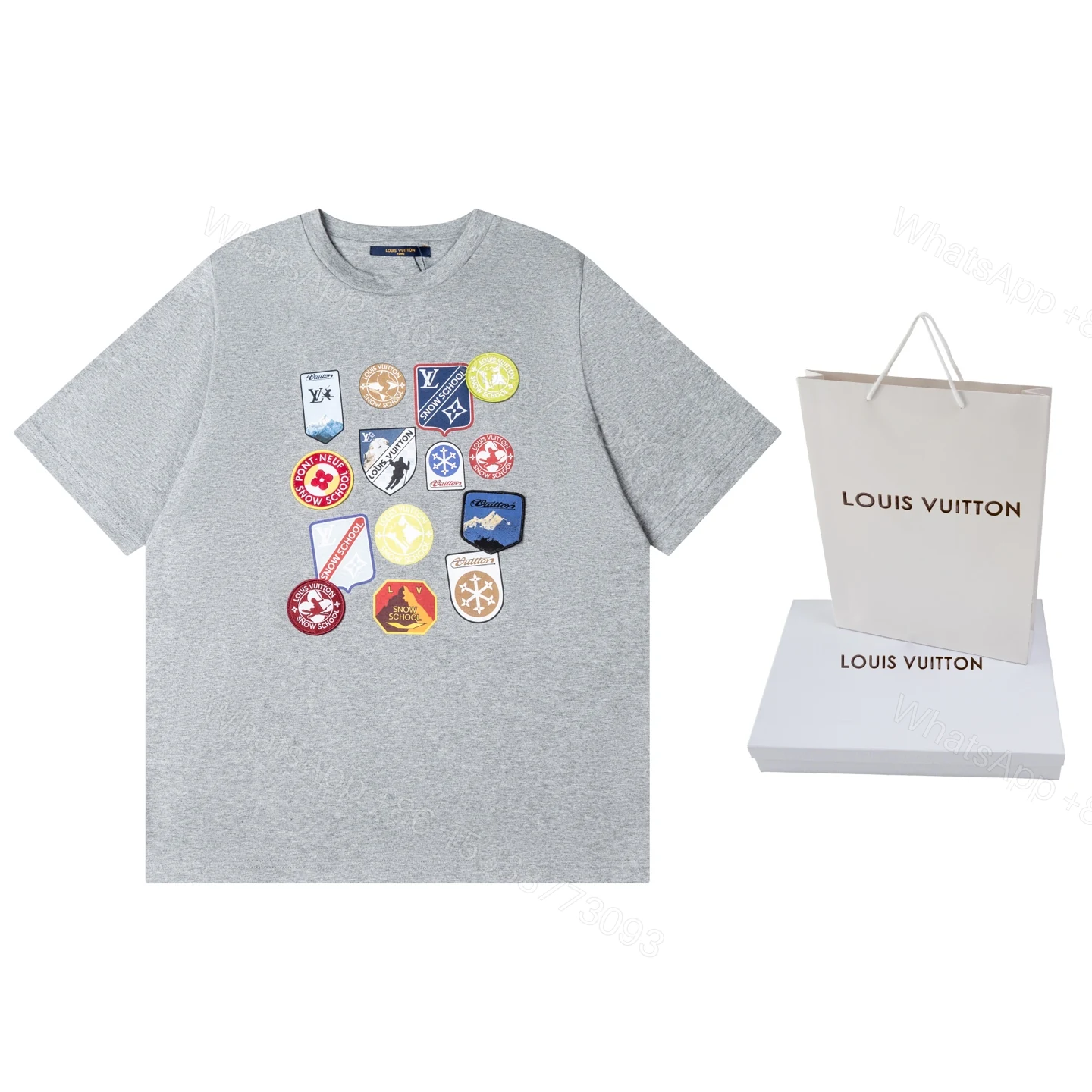 LV 高仿男款雪地徽章印花短袖T恤 灰色休閒百搭款 — view 1