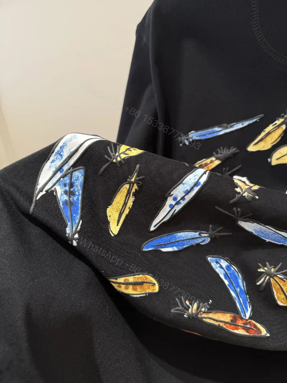 View 5 of Black Cotton T-Shirt with Embroidered Burberry Graphic Tee