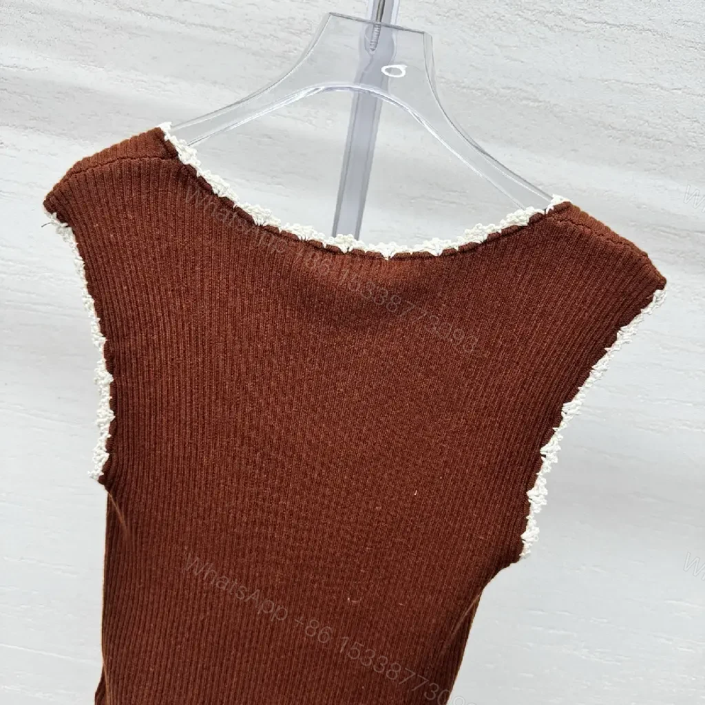 View 10 of Burgundy Knit Tank with Crochet Edge Pop