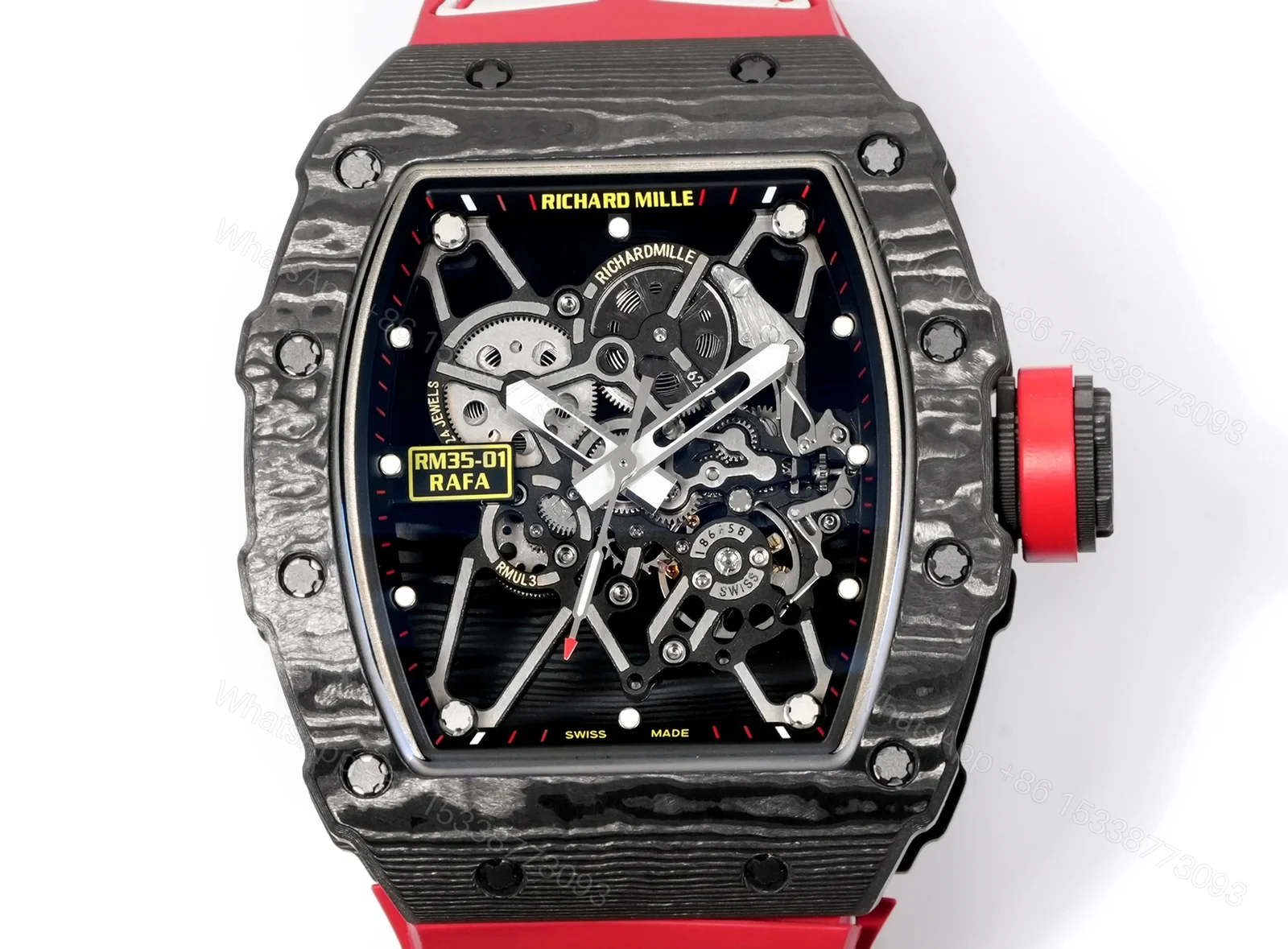 View 2 of Richard Mille RM35-01 Rafael Nadal Carbon Fiber Black Red Skeleton Watch RM3501-BBR1