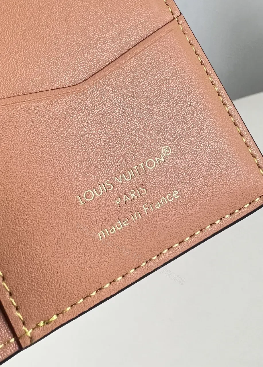 View 3 of Brown Canvas LV Monogram Wallet with Orange Trim Cardholder, Clasp Closure