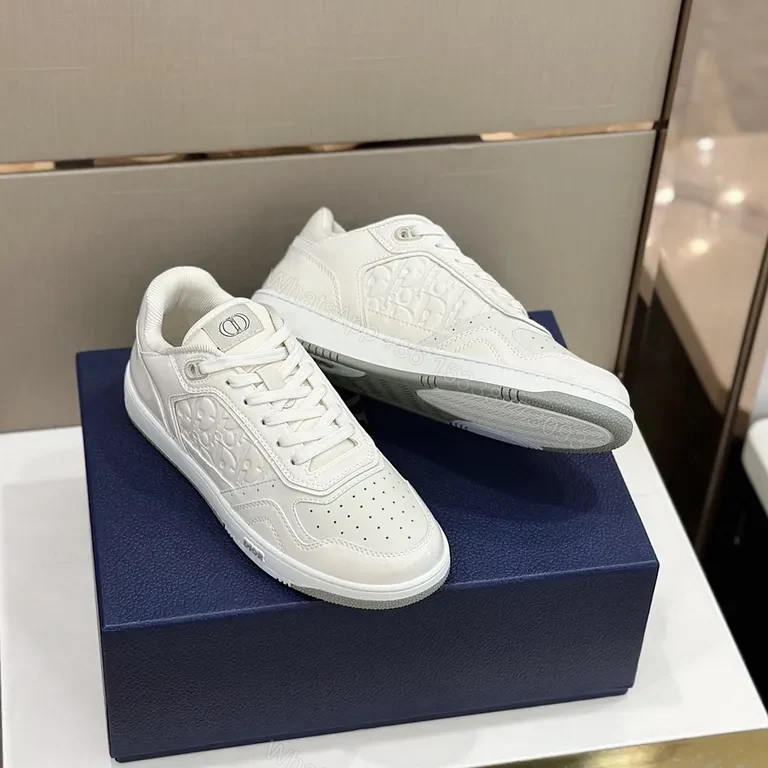 View 3 of Chic Vault White Leather Sneaker - Dior-Inspired Monogram Texture