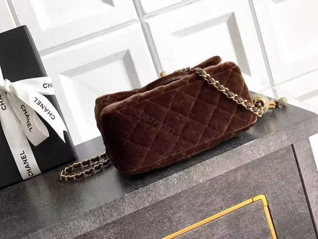 View 2 of Chic Velvet Quilted Crossbody Bag with Gold Hardware