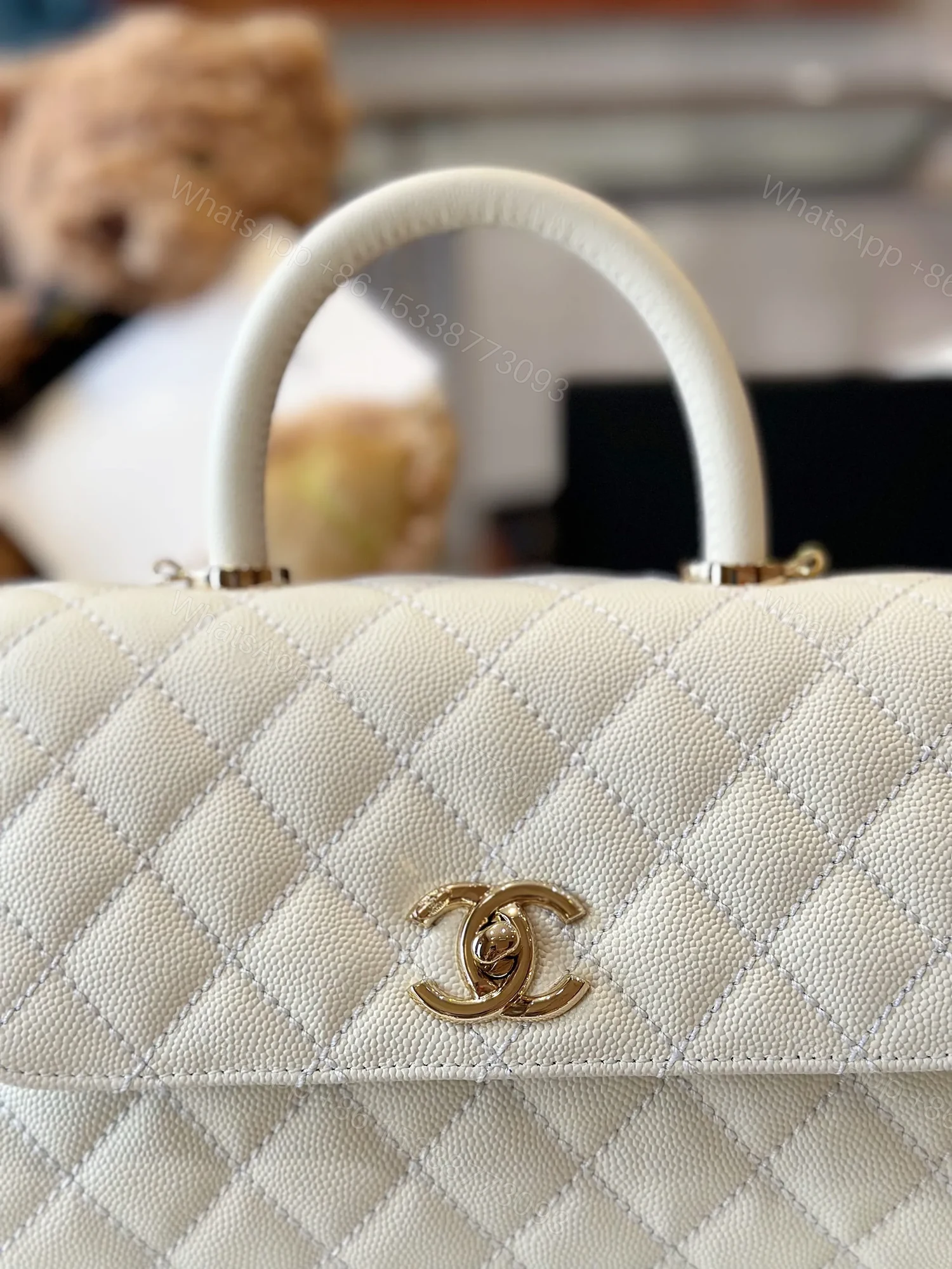 View 3 of Chanel Coco Replica 11 Handbag Lizard Skin White With Lock Gold 23cm