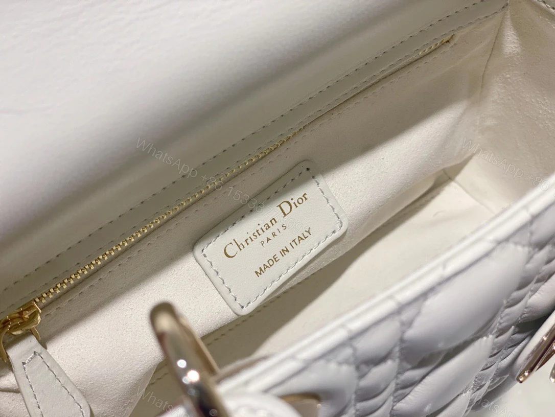 View 4 of Dior Lady ABC High-end Women’s Handbag White Soft Leather 20cm