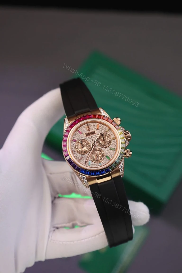 View 2 of Daytona 40mm Super Clone Rainbow Bezel Rubber Strap