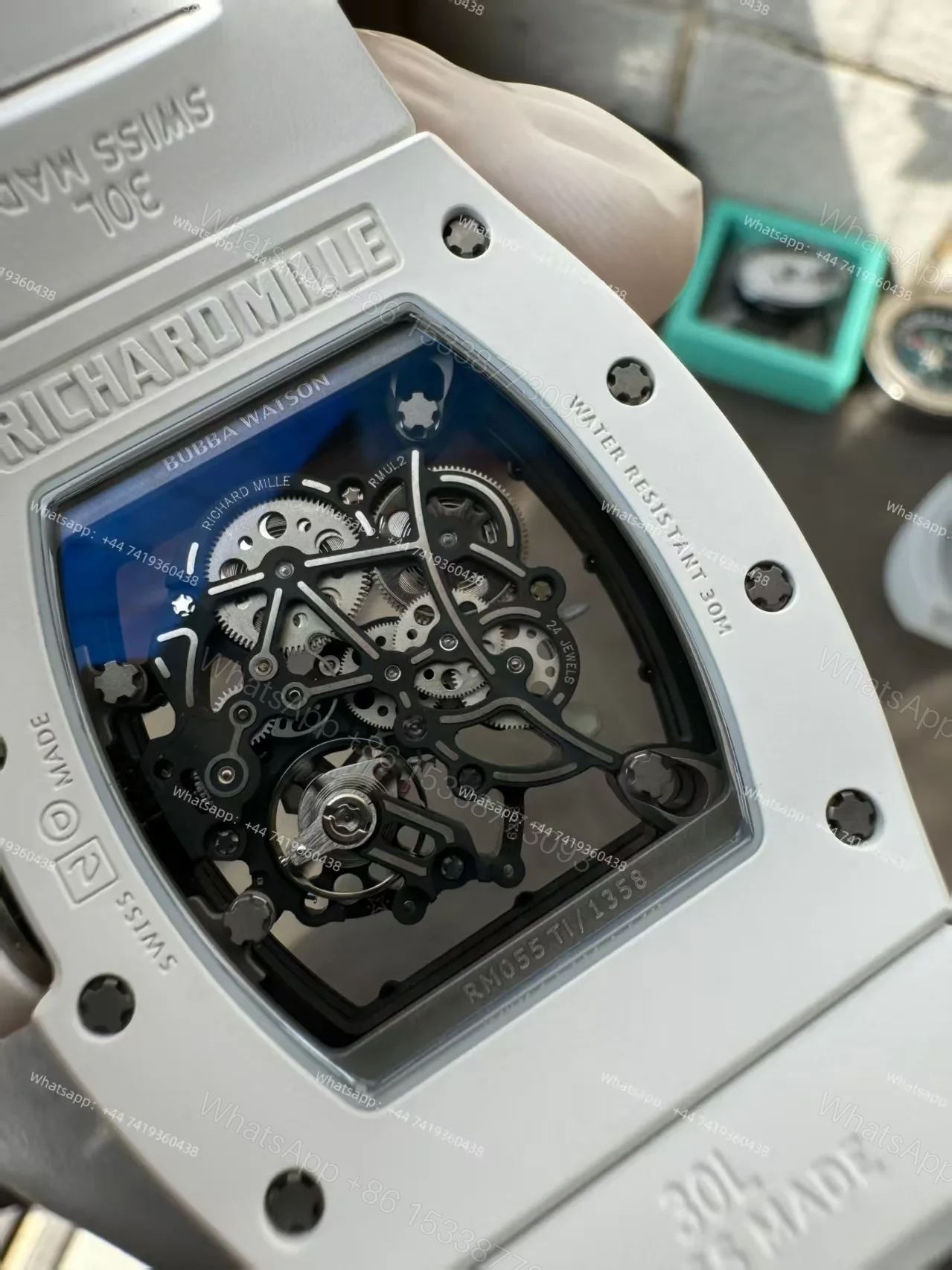 View 5 of Richard Mille RM 055 White Ceramic Skeleton Vaucher Free-Sprung Movement White Rubber Strap Custom Super Clone