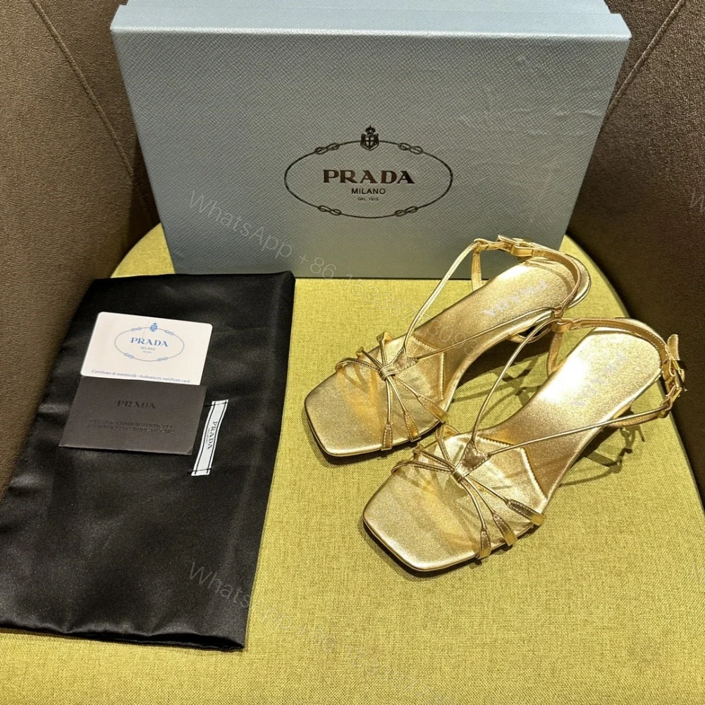 View 3 of 高仿Prada*1X504N方頭一字中踭涼鞋5.5CM金色免檢版