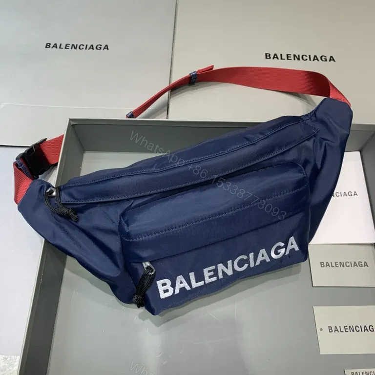 Bold Navy Balenciaga Belt Bag with Red Strap - Hands-Free Luxury — view 1