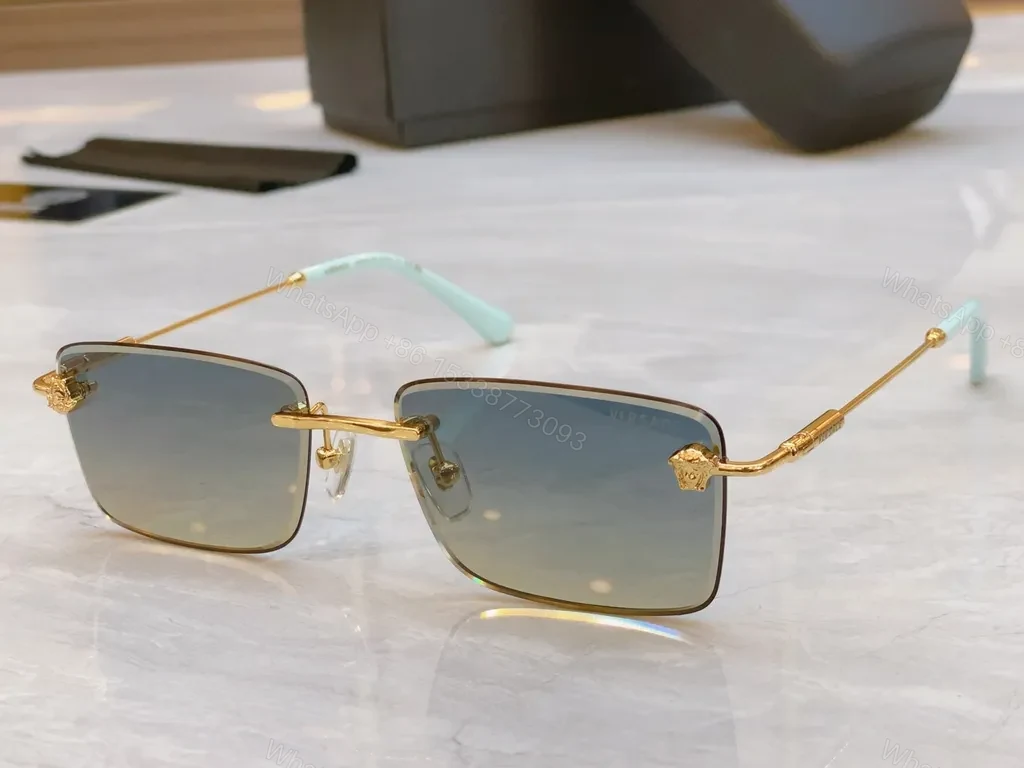 View 4 of Gold-Tone Wayfarer Rimless Sunglasses â€” Luxury Versace-Style, UV400 Protection