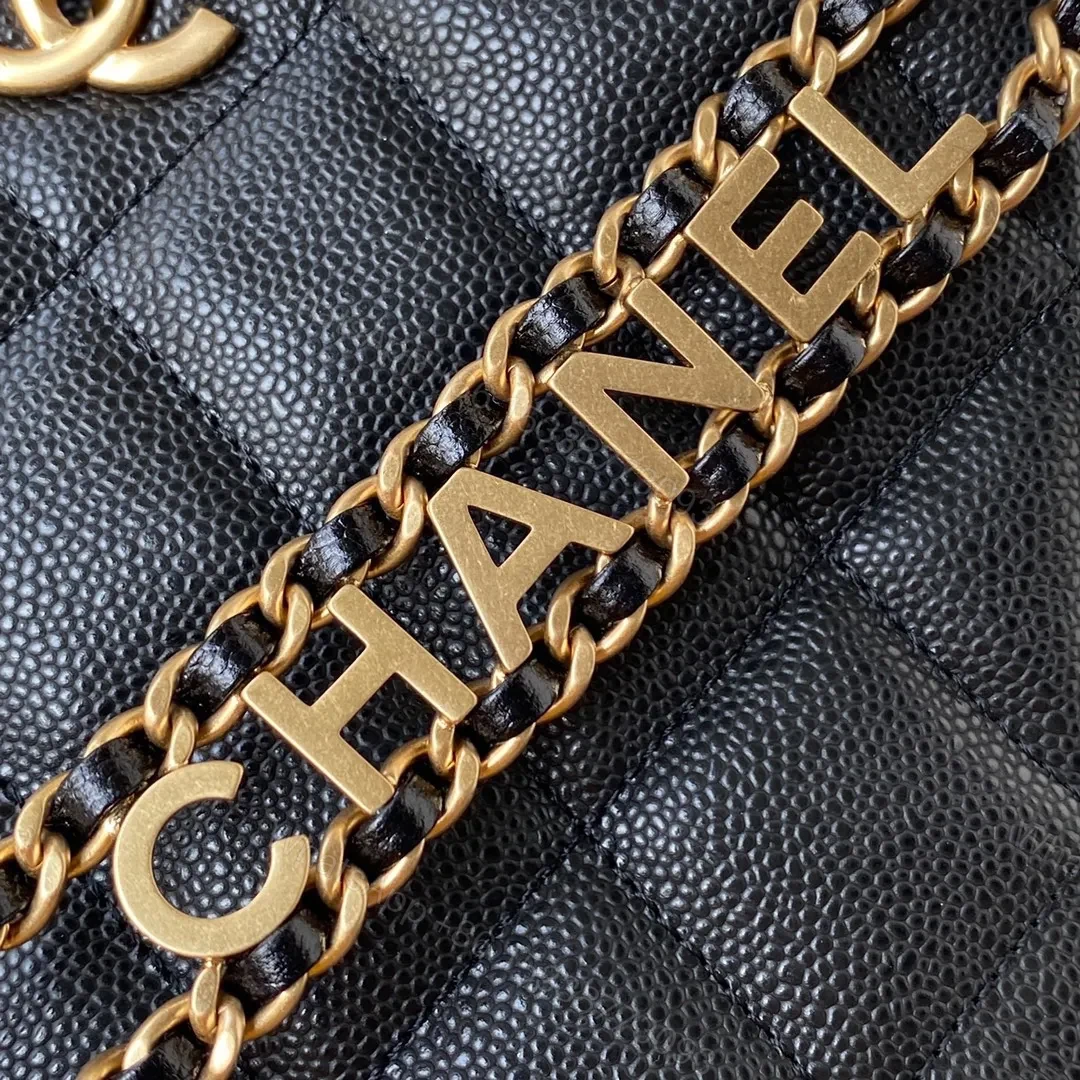 View 7 of Chanel Hobo Like Auth Handbags Pebbled Leather With Lock Gold 19x16cm