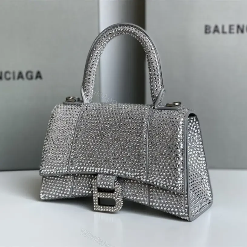 View 7 of 高仿Balenciaga*Hourglass系列沙漏包滿鑽銀色XS