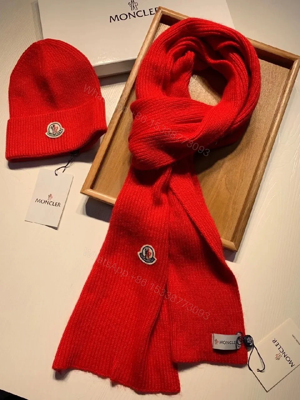 View 7 of Bold Red Knit Set – Luxe Warmth with Signature Emblem