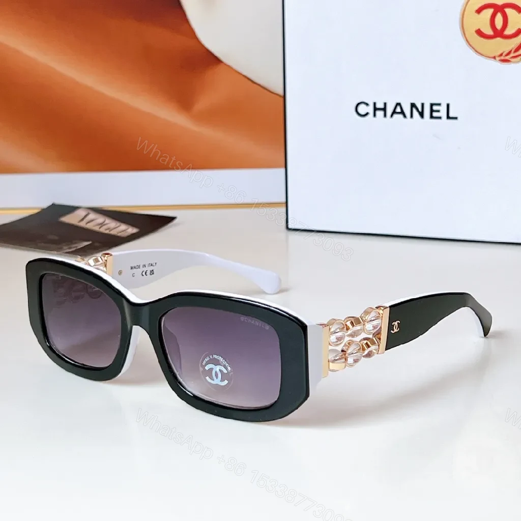 Oversized Square Sunglasses: Black/White + Rose-Gold Chain Luxe Frame — view 1