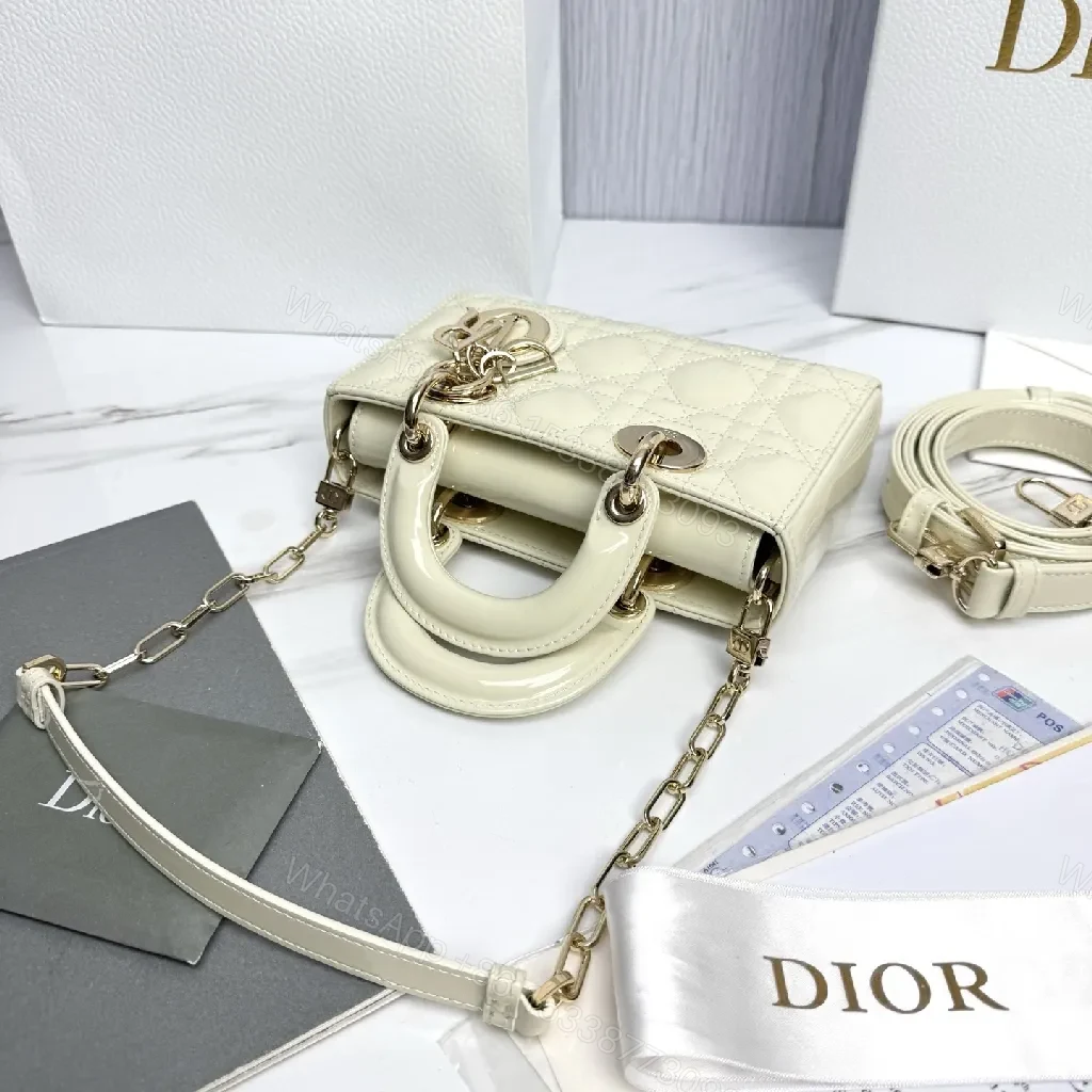 View 4 of Ivory Faux-Leather Mini Bag: Quilted, Gold-Accent Luxury