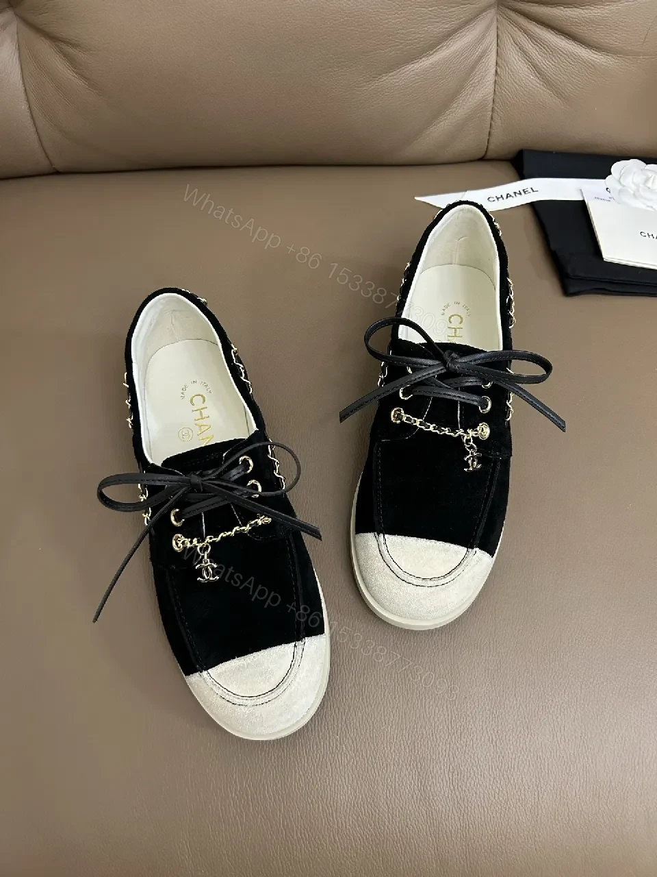 View 6 of Black Suede Sneakers with Gold Chain Detailing — Luxe High-Tops