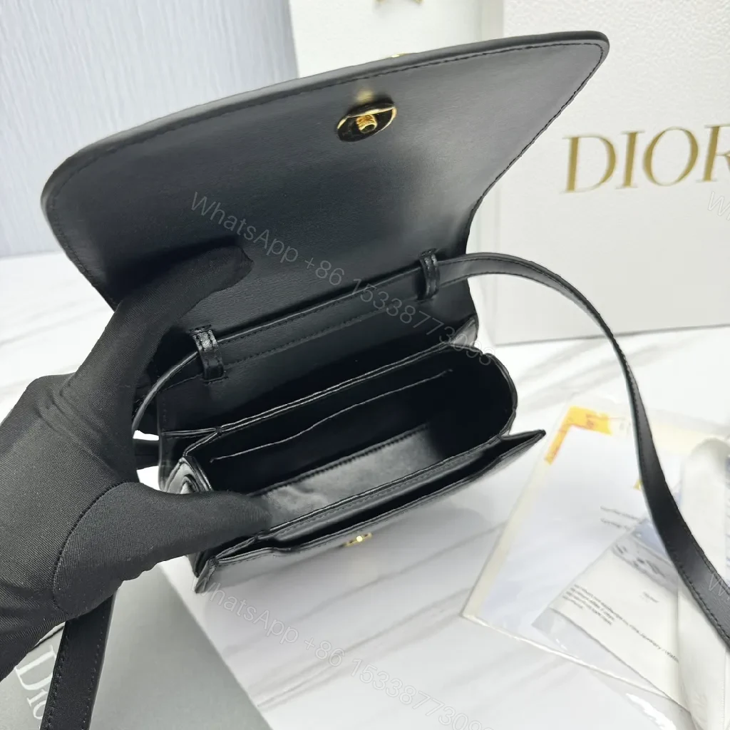 View 4 of Chic Black Leather Saddle Bag with Gold Hardware