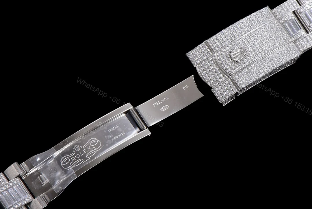 View 8 of Rolex Sky-Dweller Blue Diamond Replica 42MM Premium Full Pavé Steel Bracelet RG-ROLEX-SKYDWELLER-BLUE-DIAMOND-42