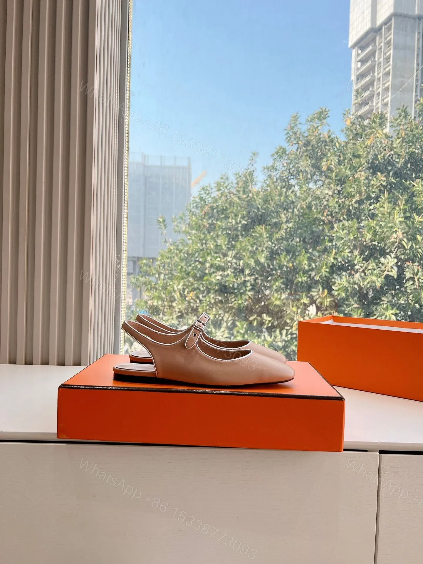 View 6 of Hermes Women Beige Leather Mary Jane Flats
