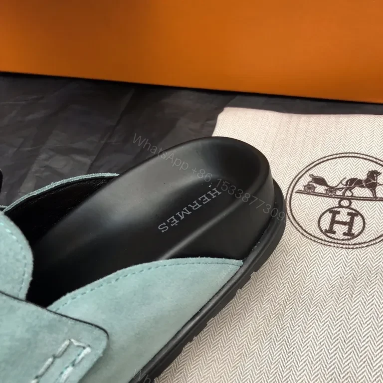 View 6 of Powder Blue Suede Driving Slippers â€“ Luxury Hermes-Inspired Style
