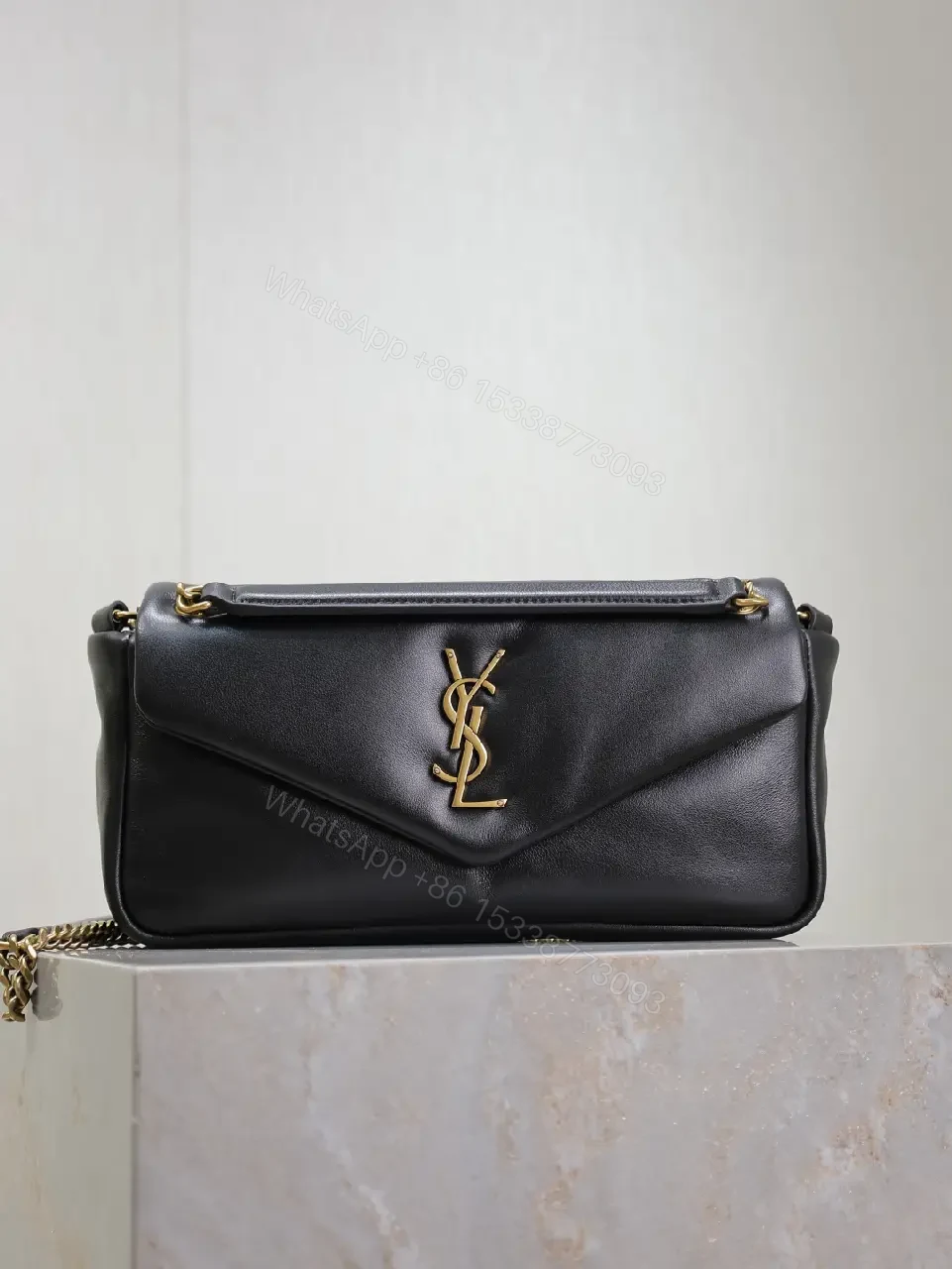 View 8 of Chic Black Leather Satchel with Gold Logo Hardware