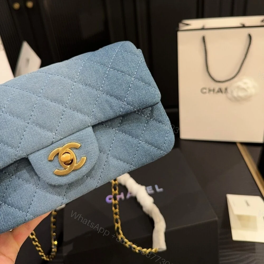 View 6 of Chanel Classic Handbag Washed Denim And Gold Tone Metal Blue 19Cm A01112 B16747 NX158