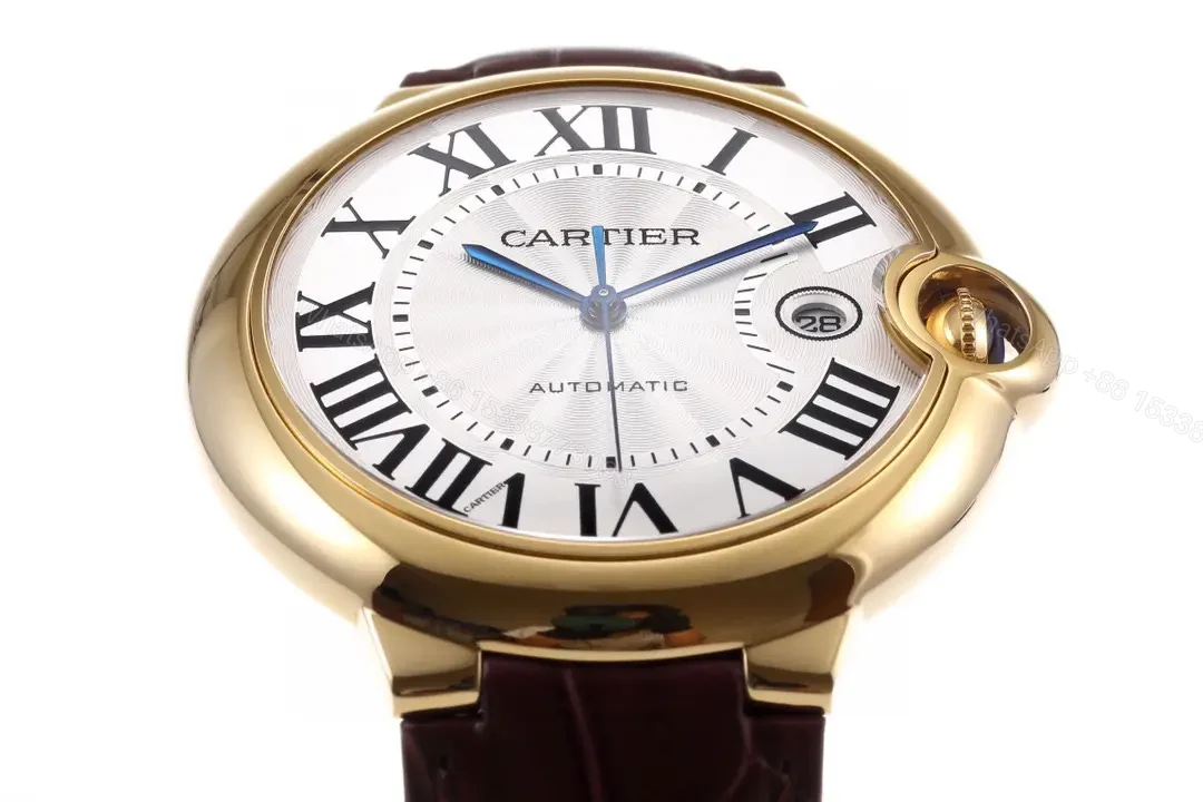 View 3 of AF Factory Cartier Ballon Bleu 42mm Gold Case with Brown Alligator Leather Strap Automatic Watch