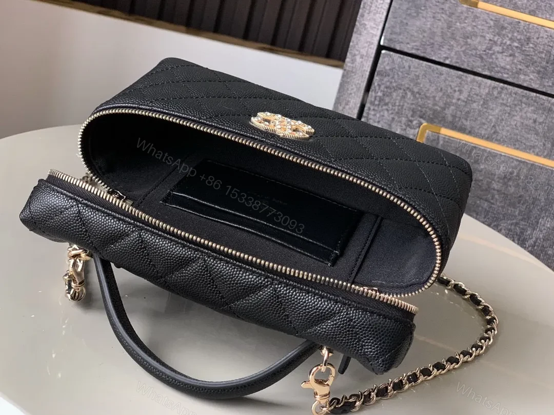 View 3 of Compact Quilted Bag with Gold Hardware - Classic Everyday Style