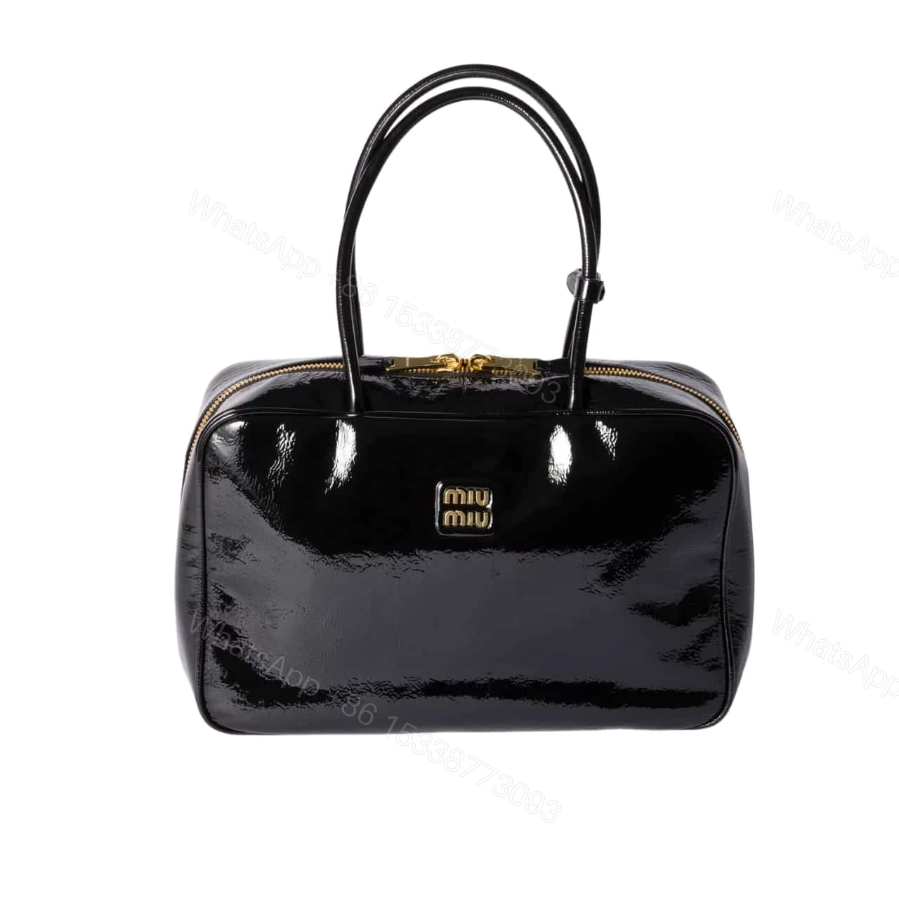 MIUMIU BEAU NAPLAK PATENT BAG BLACK 35CM — view 1