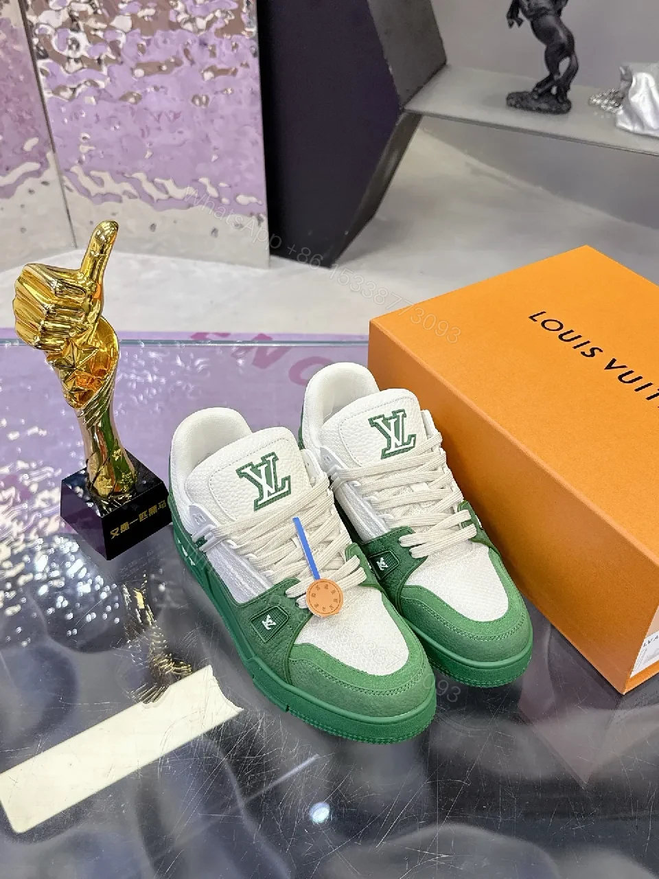 View 4 of Green Suede & White Mesh High-Top Sneaker: Elevated Comfort Luxury