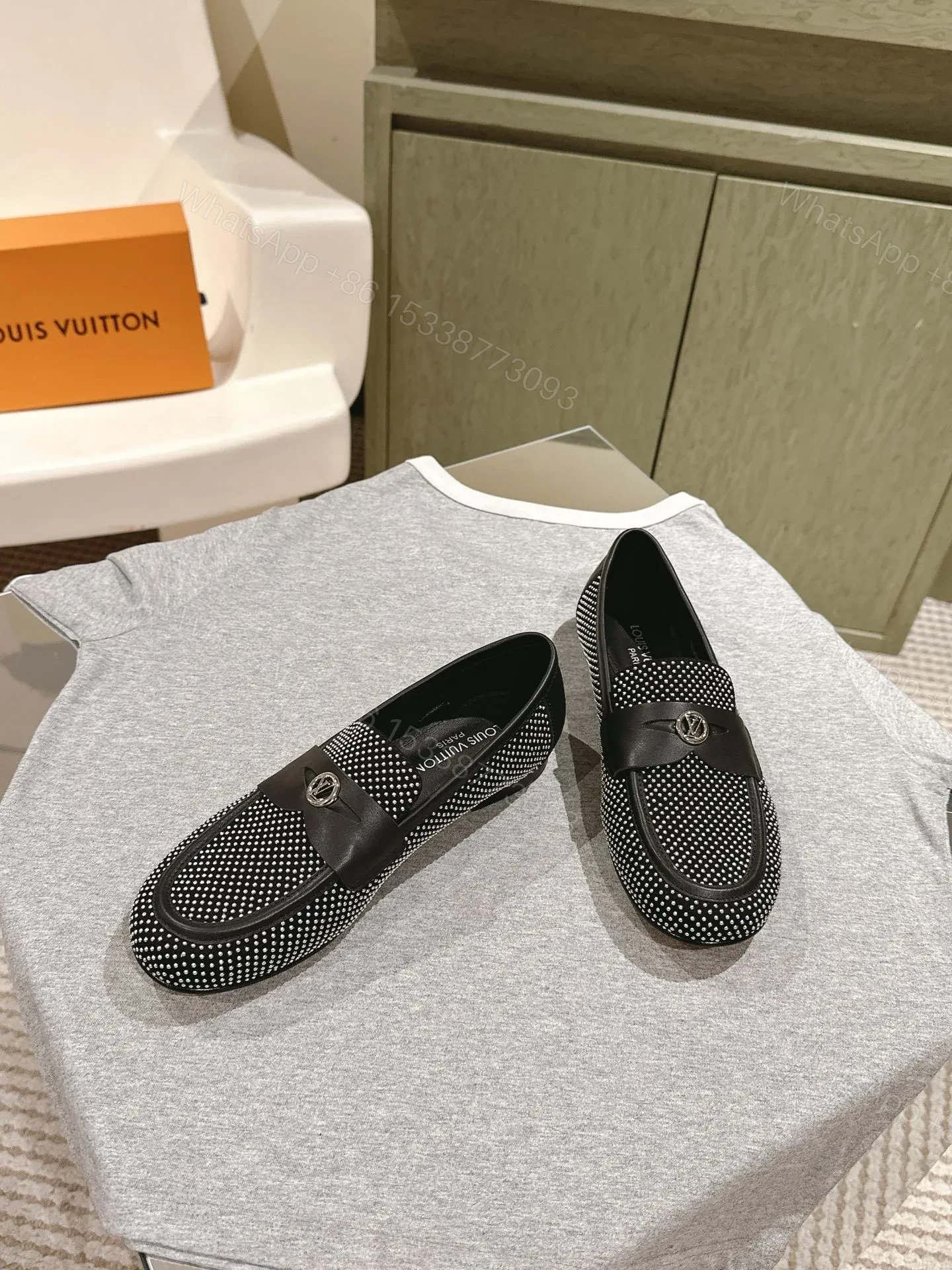 View 4 of LV Women Black White Canvas Loafers