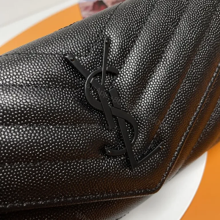 View 4 of Chic Black Textured Clutch: YSL Hardware | Luxury Evening Bag