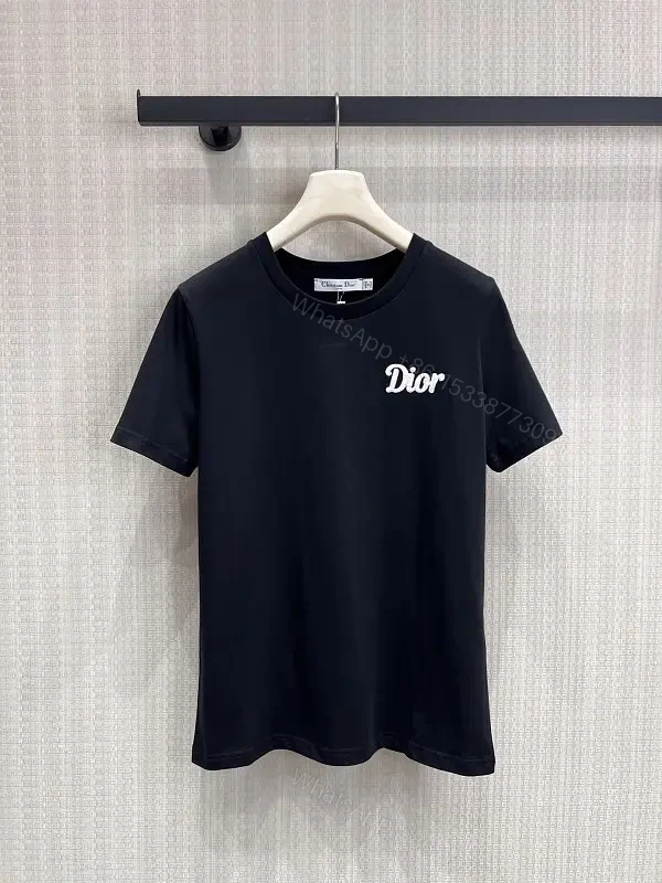 Black Cotton T-Shirt Dior Logo, Classic Fit, Short Sleeve Tee — view 1