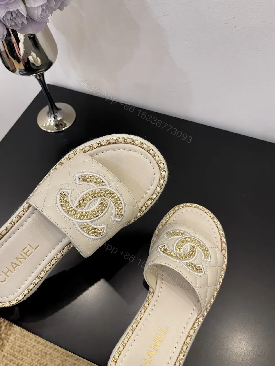 View 3 of Taupe Leather Slip-Ons: Luxe Logo Chic Comfort Sandals