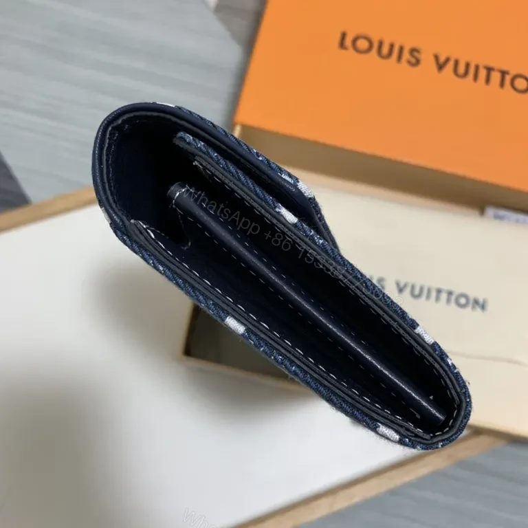 View 4 of Denim Monogram Wallet: Navy Canvas, Modern Luxe, Zip-C wallet
