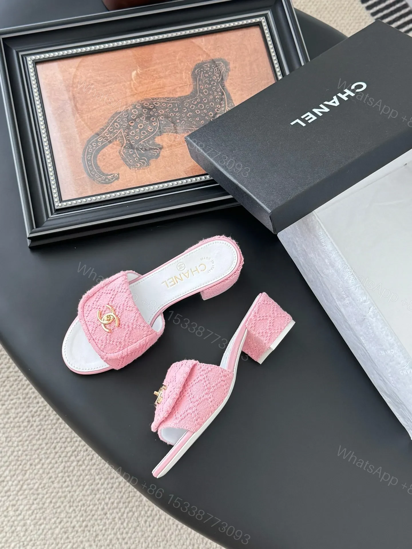 View 4 of Chanel Women Pink Tweed Slides