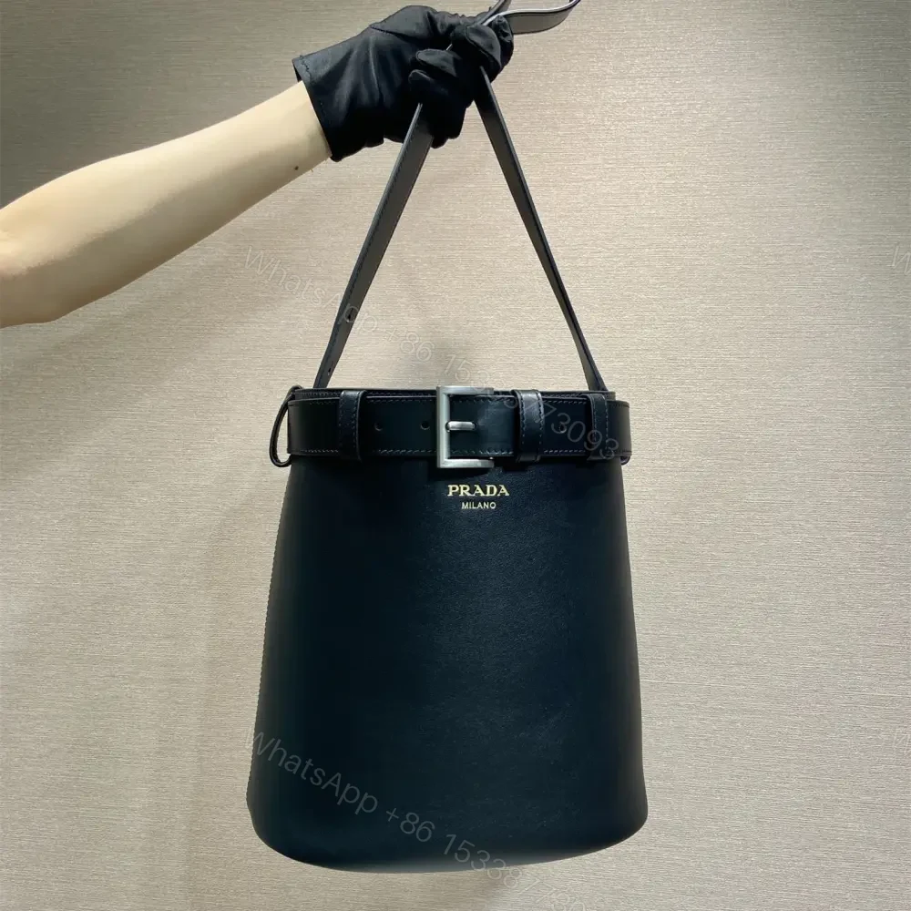 View 10 of 高仿Prada*Buckle系列1BE085小牛皮水桶包黑色免檢版