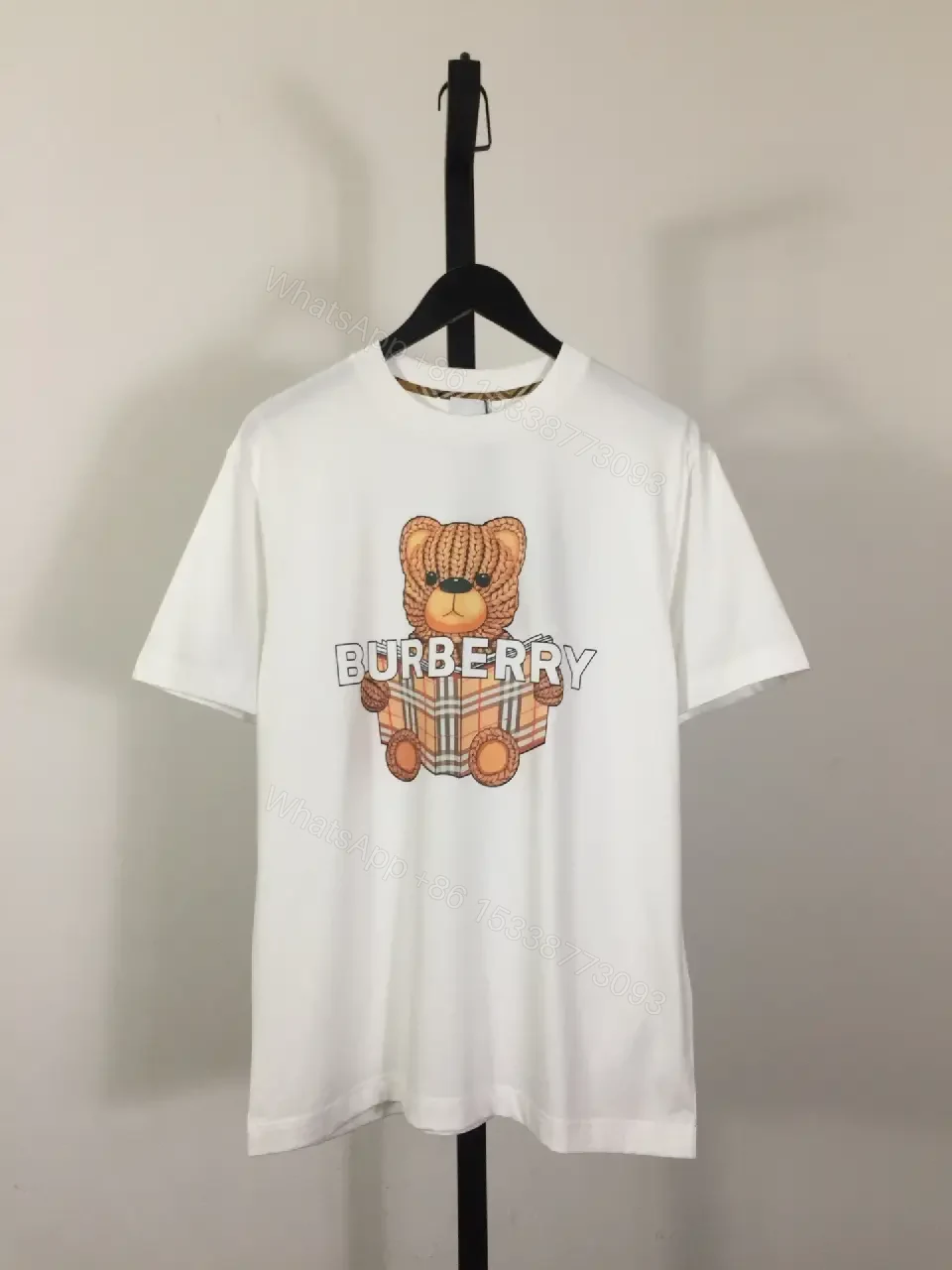 View 6 of White Cotton Tee, Burberry Bear Graphic, Relaxed Fit, Premium Comfort Tee