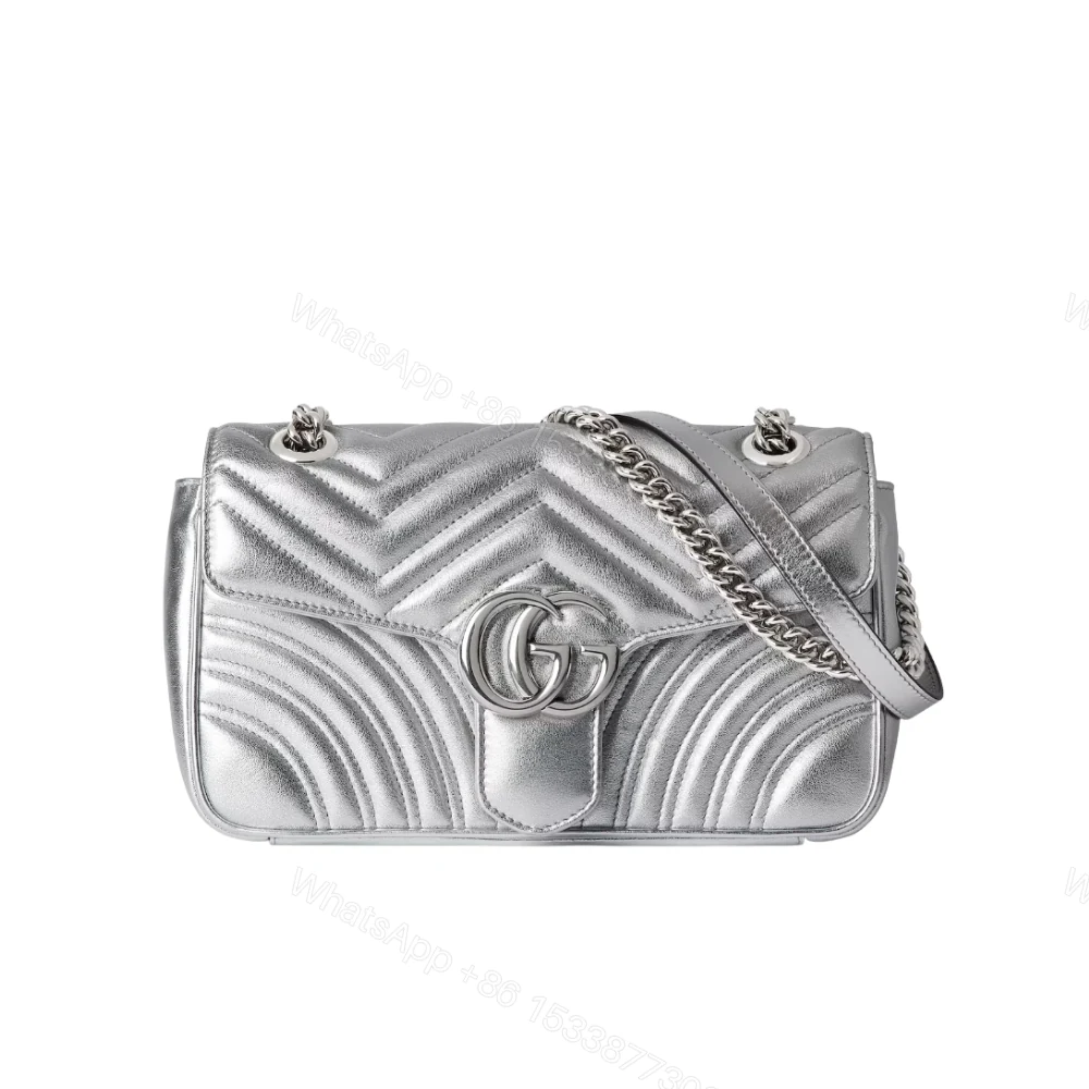 Gucci Gg Marmont Medium Shoulder Bag Metallic Silver 26Cm — view 1