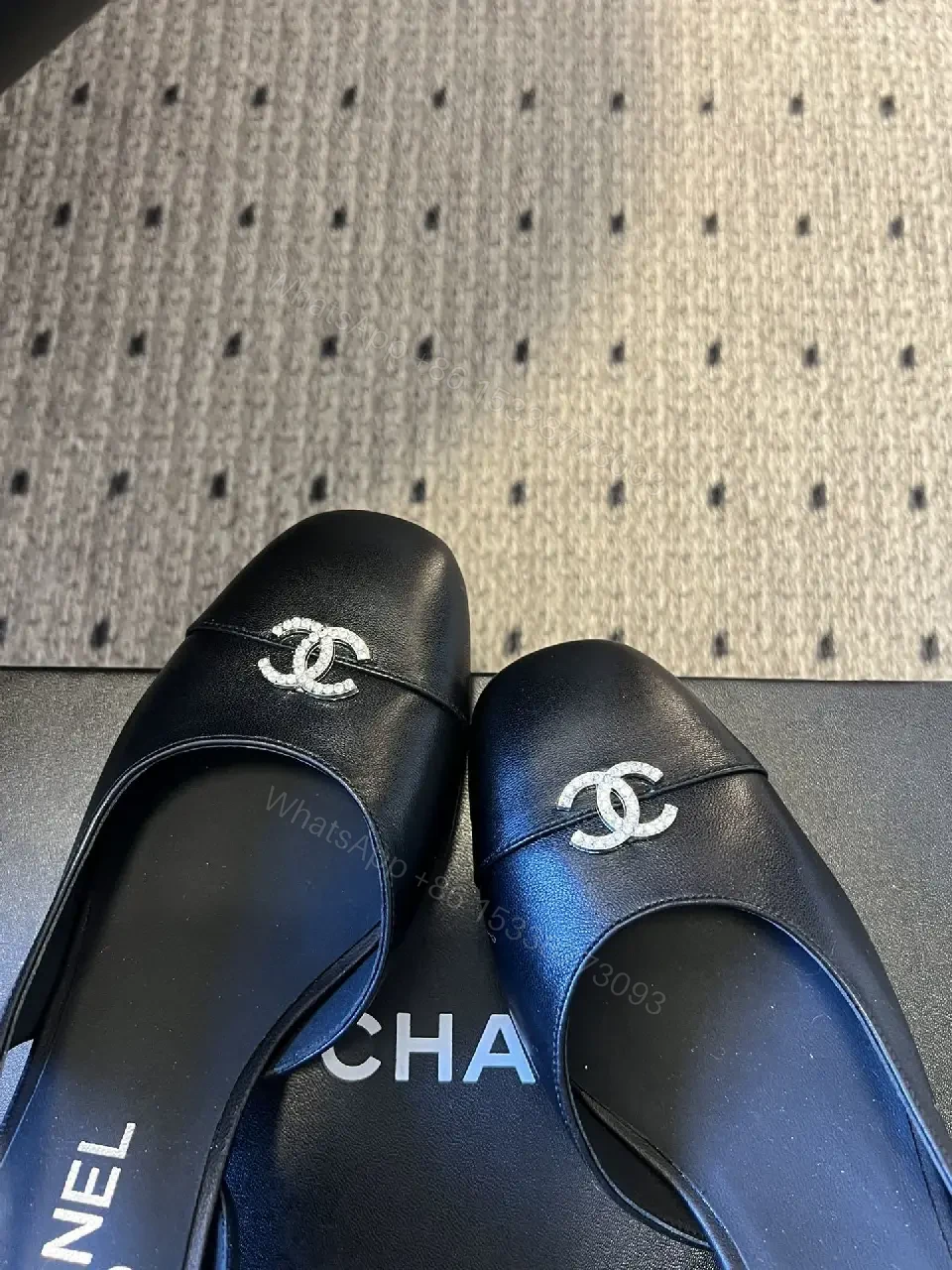 View 3 of Blue Leather Slingback Flats | Luxe Comfort, Icon Logo Detail