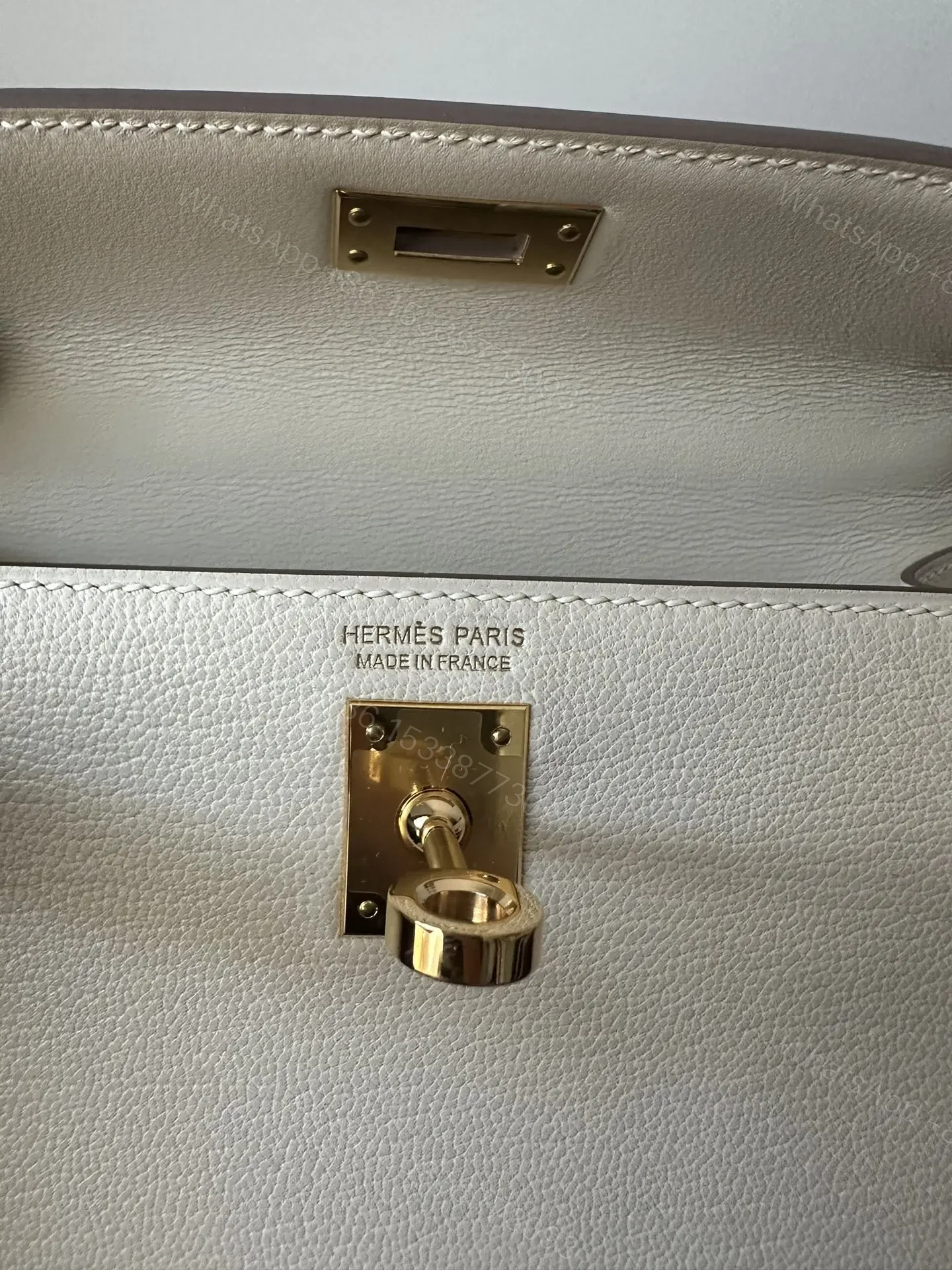 View 7 of HM KELLY MINI 20 WHITE CHEVRE GOLD HARDWARE