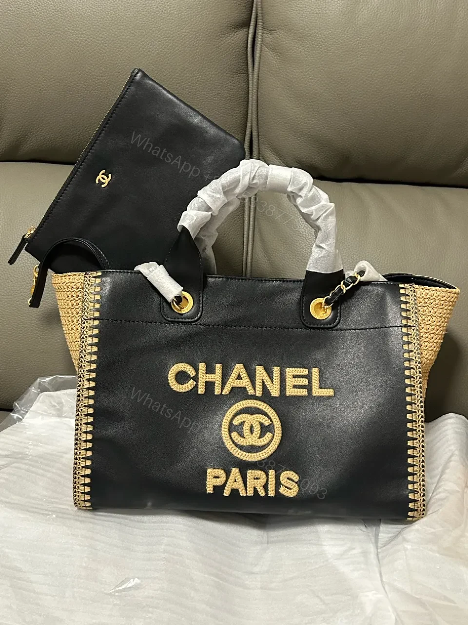 View 3 of Black Leather Tote with Gold Detailing, Everyday Sophistication