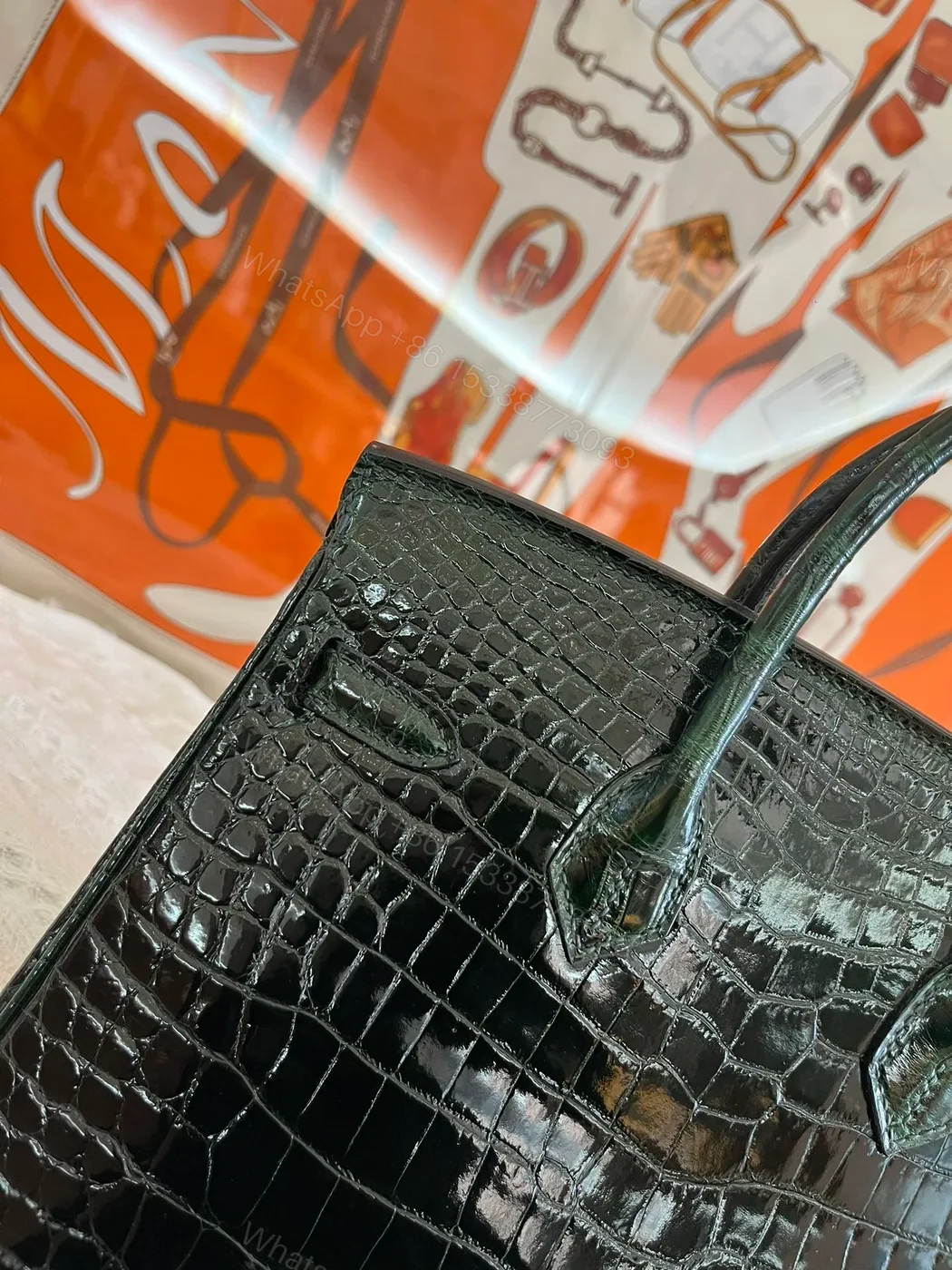 View 6 of Hermes Birkin 25cm Emerald Green Crocodile Leather Silver Hardware