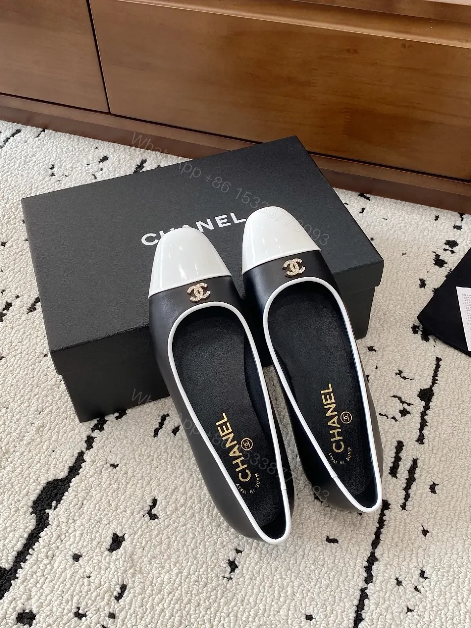 View 5 of Black Leather Cap-Toe Ballet Flats, Modern Luxe Comfort